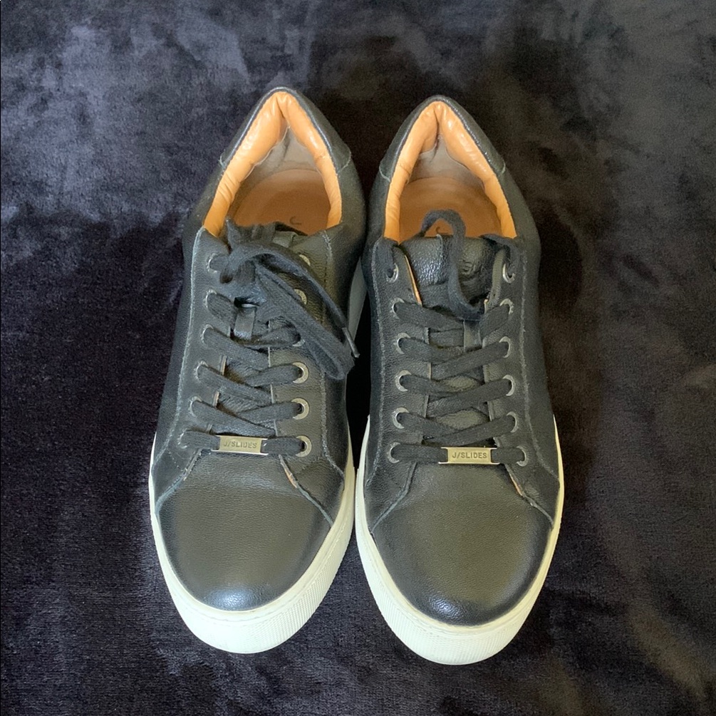 J/Slides Lacee Black Leather Lace-Up Platform Sneakers